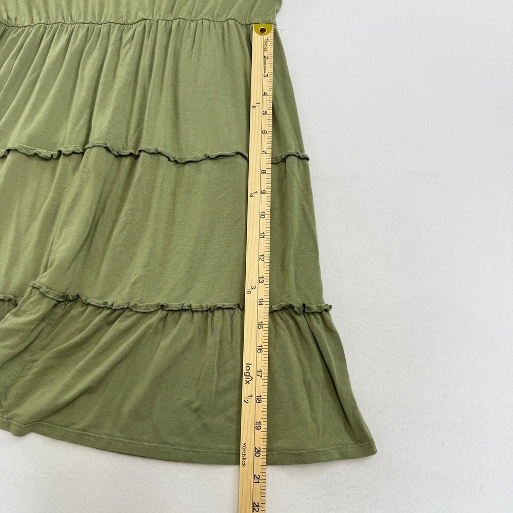 Lucky Brand Womens Tiered Mini Dress Olive Green V-Neck Flutter Sleeve Large - Picture 5 of 10